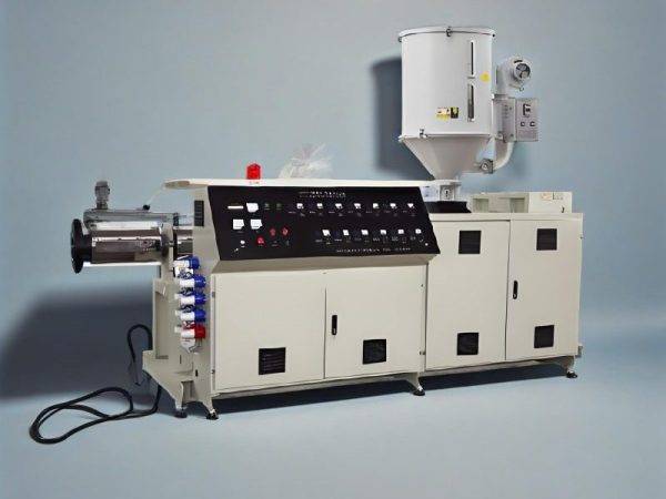 Technician starting up a plastic extrusion production line