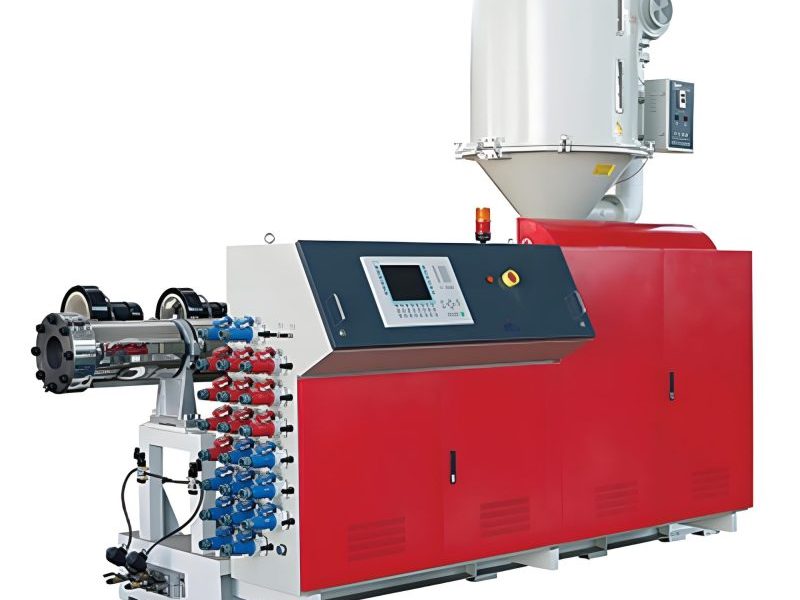 Twin screw extruder showing parallel screw configuration