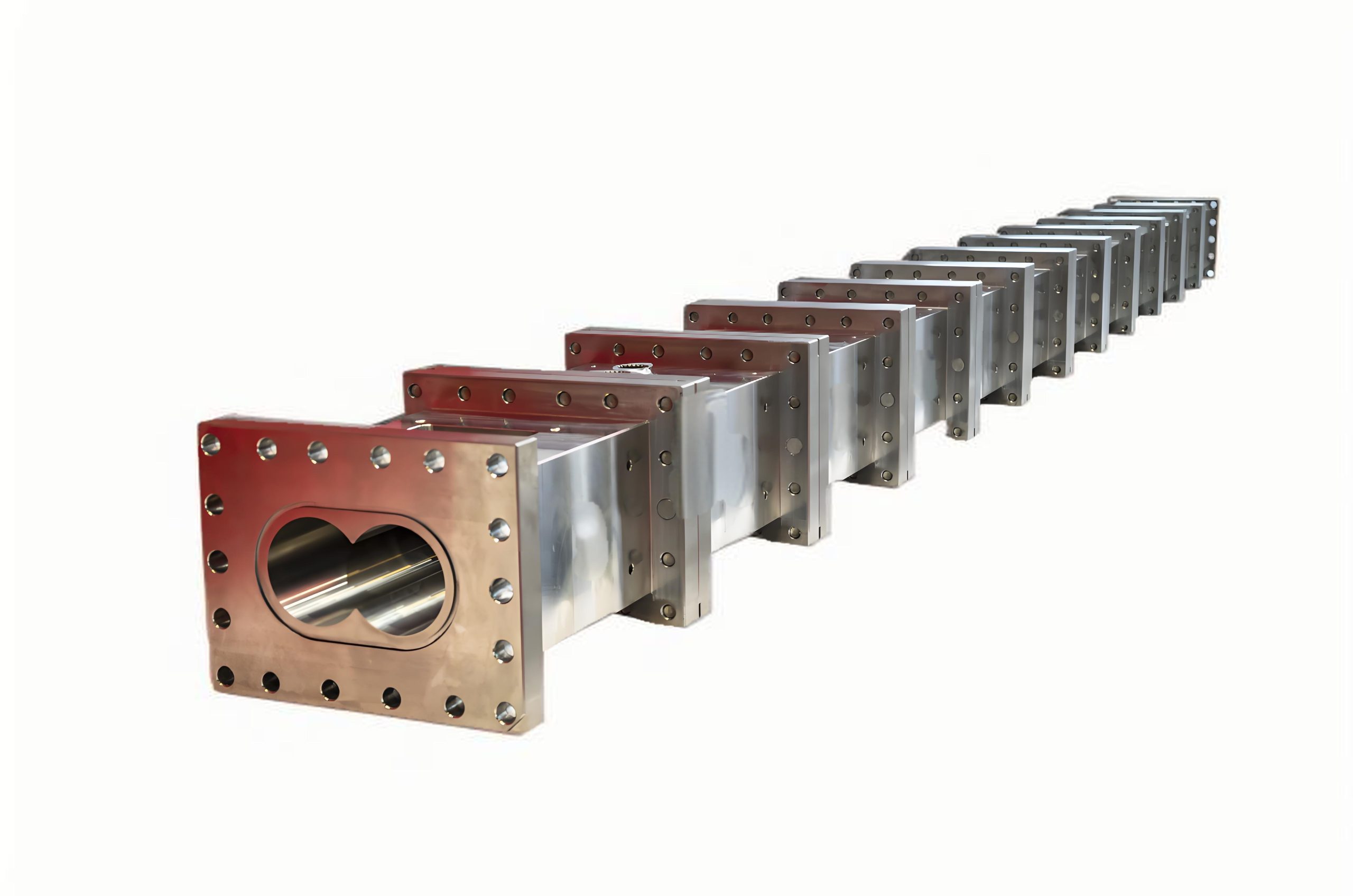 Segmented barrel showing multiple sections connected by flanges