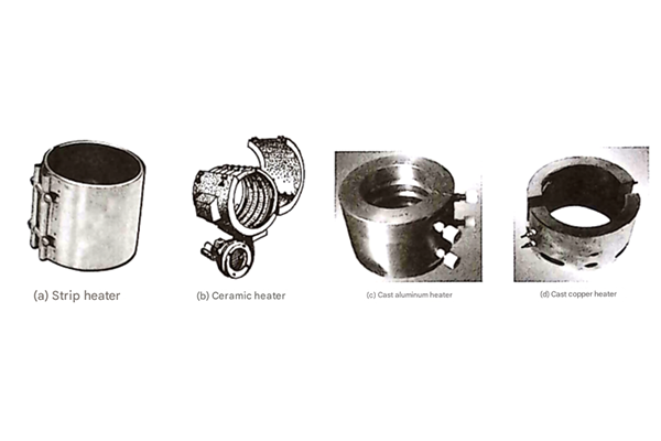 Resistance heaters for plastic extruder machine showing different types including band, ceramic, cast aluminum and cast copper heaters